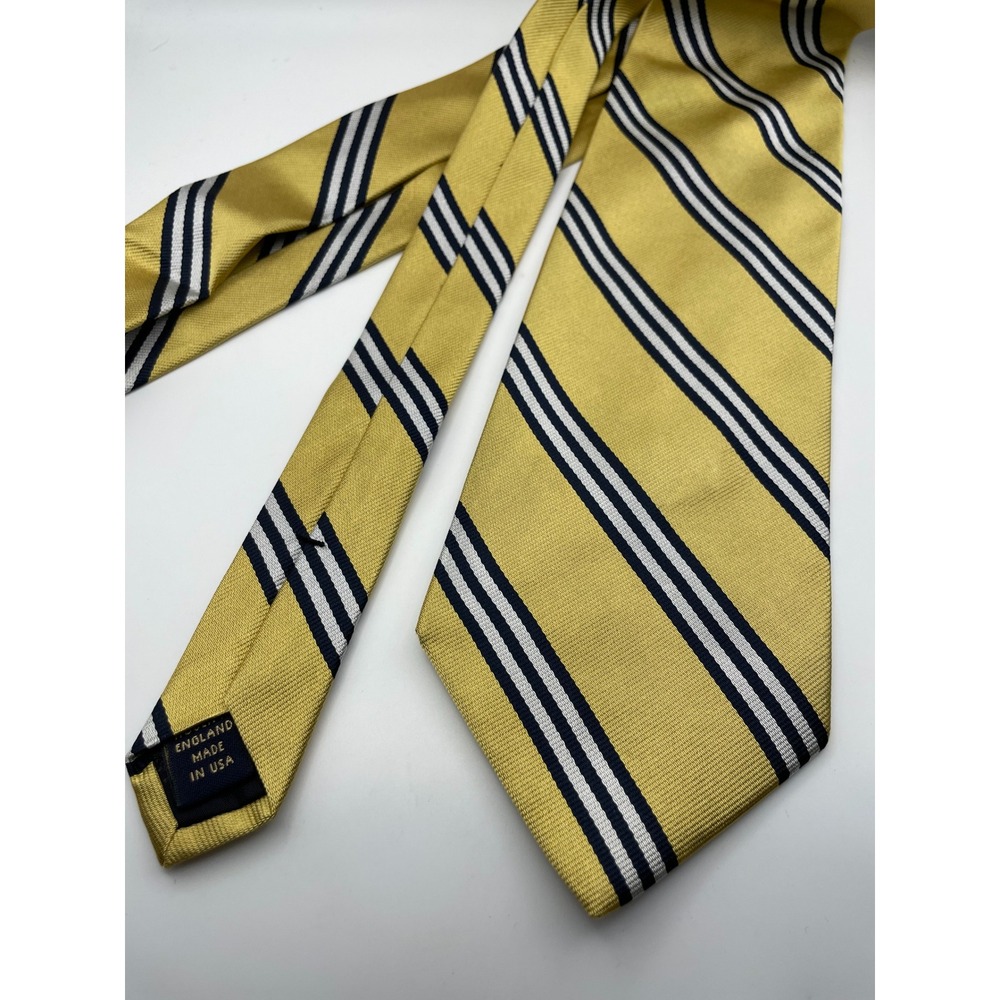Brooks Brothers Makers Silk Tie Gold Navy Blue White Repp Stripe Made in USA